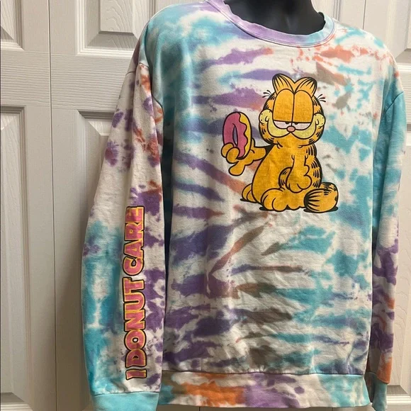 Vibrant Tie-Dye Garfield Women's Sweatshirt "I Donut Care" Large - Picture 3 of 14